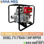 MOTOBOMBA DE GRAN CAUDAL AUTOCEBANTE DIESEL 3"X 3″RA30-7.5HP RIPPER