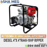 MOTOBOMBA DE GRAN CAUDAL AUTOCEBANTE DIESEL 4"X 4″RA40-10HP RIPPER