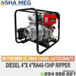 MOTOBOMBA DE GRAN CAUDAL AUTOCEBANTE DIESEL 4"X 4″RA40-13HP RIPPER